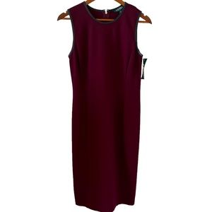 Lauren Ralph Lauren NEW Burgundy Faux Leather Trim Sheath Dress Size S